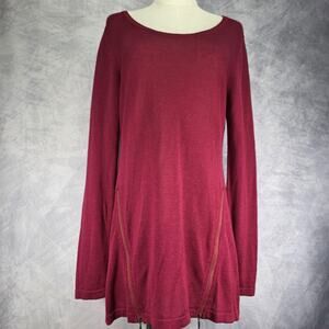 Soft Surroundings Sweater Tunic Womens Medium Burgundy Zip Hemp Tencel Cashmere